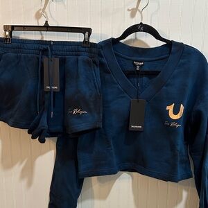 True Religion Dark Blue Tie Dye 2pc Sweatshirt and Shorts Set Small